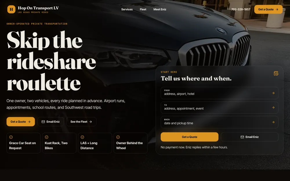 Hop On Transport LV: Private car service, Las Vegas